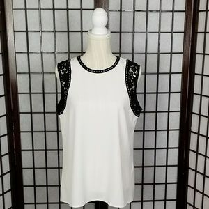 Calvin Klein Lace Trim Tank Cream Black